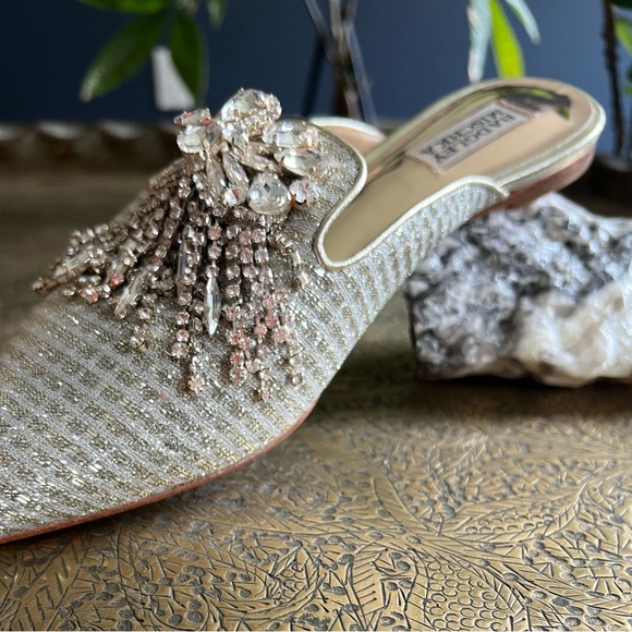 Badgley Mischka Crystal Embellished Silver Mules - Picture 3 of 4